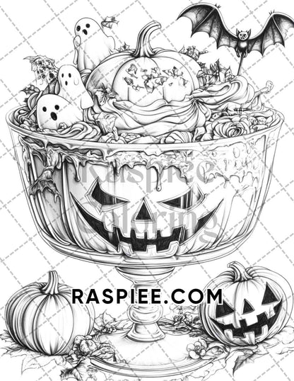 Spooky Desserts Halloween Adult Coloring Pages Printable PDF