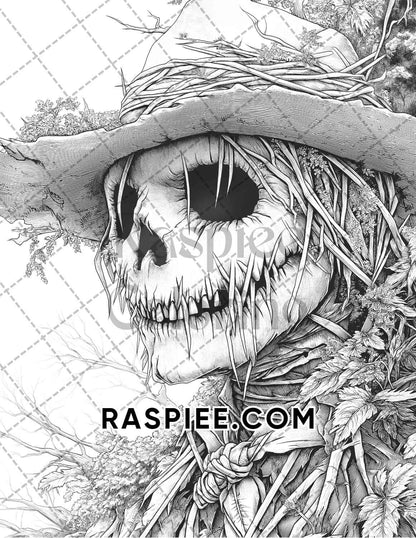 Horror Scarecrow Halloween Adult Coloring Pages Printable PDF Instant Download