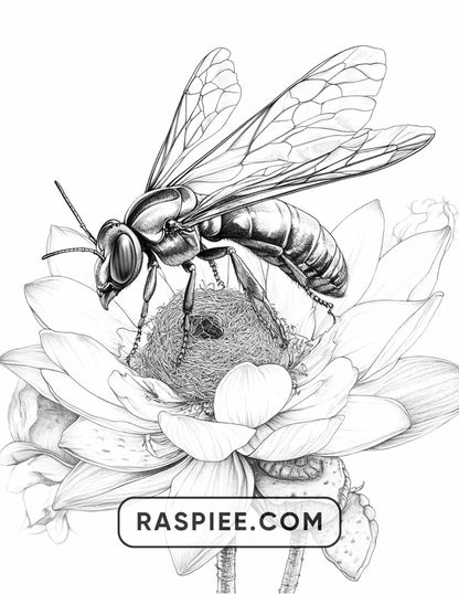 Insects and Flowers Adult Coloring Pages - RASPIEE