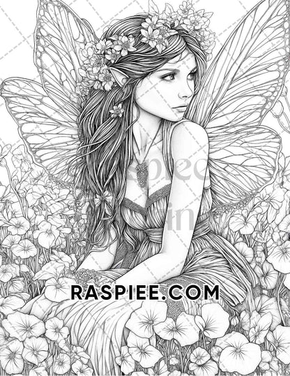 Fairy Beauties Portrait Adult Coloring Pages Printable PDF Instant Download