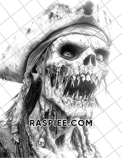 Zombie Pirates Halloween Adult Coloring Pages Printable PDF Instant Download