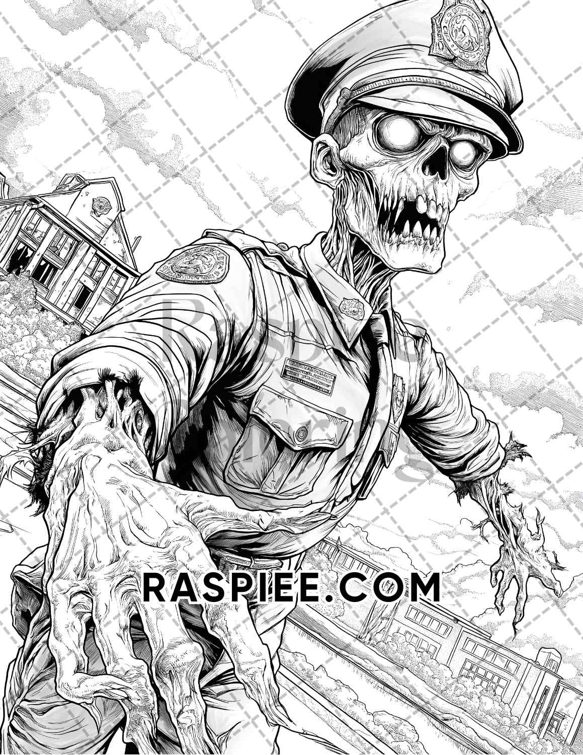 Scary Zombies Halloween Adult Coloring Pages Printable PDF Instant Download