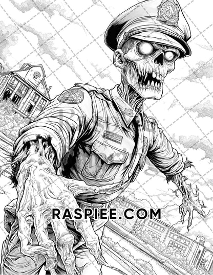 Scary Zombies Halloween Adult Coloring Pages Printable PDF Instant Download