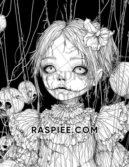 Haunted Dolls Halloween Horror Adult Coloring Pages Printable PDF Instant Download - RASPIEE