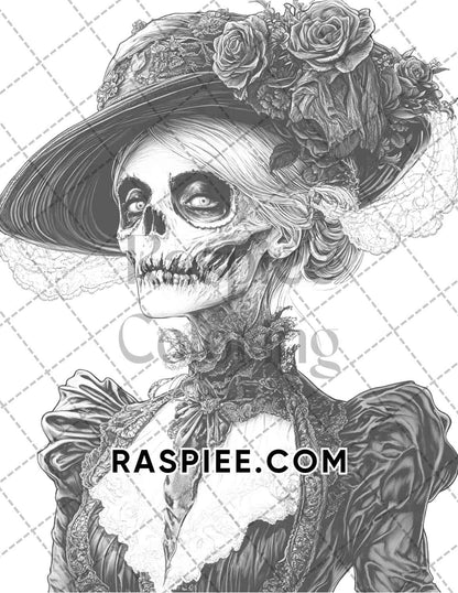 Victorian Zombies Halloween Adult Coloring Pages Printable PDF