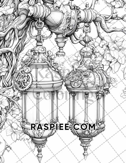 Steampunk Halloween Adult Coloring Pages Printable PDF Instant Download