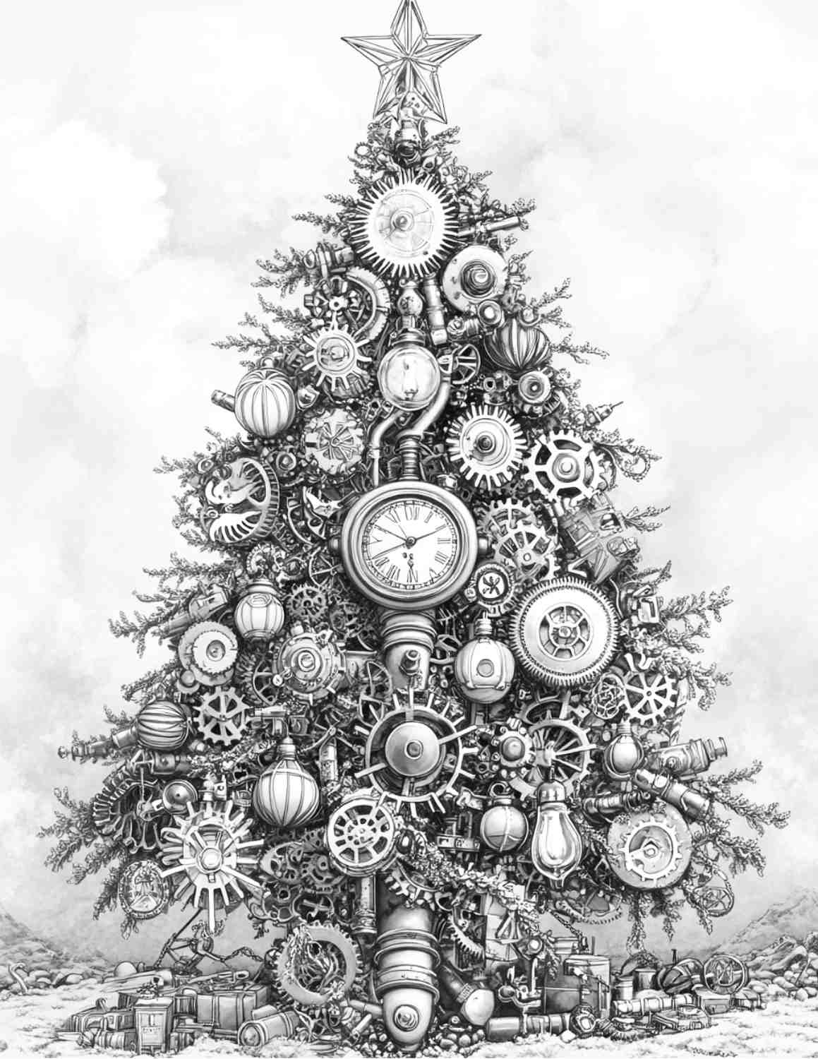 Steampunk Christmas Adult Coloring Pages Printable PDF Instant Download