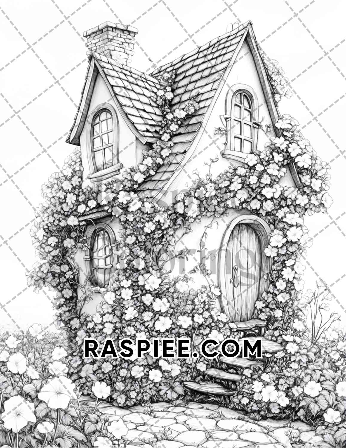 Fantasy Flower Houses Adult Coloring Pages Printable PDF Instant Download