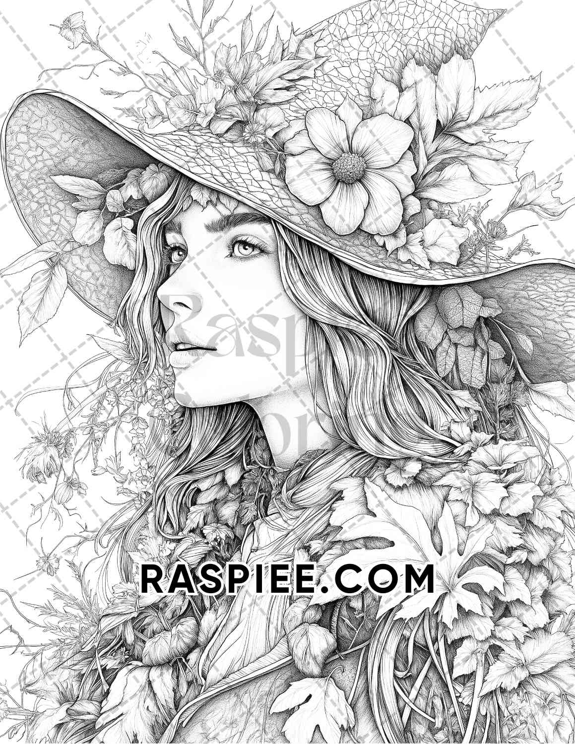 Autumn Beauties Portrait Adult Coloring Pages Printable PDF Instant Download