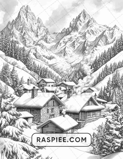 82 Winter Landscapes Adult Coloring Pages - RASPIEE