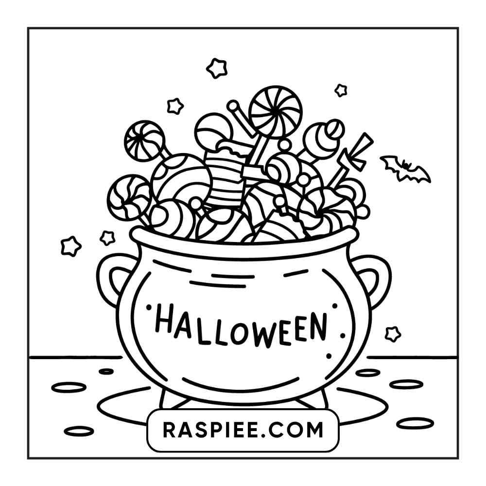 100 Bold and Easy Cute Halloween Coloring Pages Printable PDF Instant Download - RASPIEE