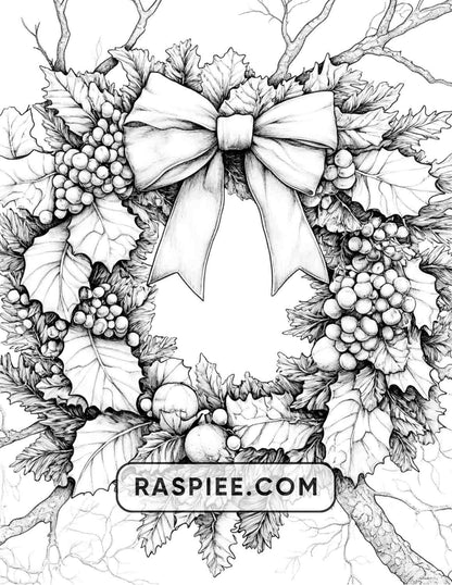 72 Christmas Wreaths Adult Coloring Pages - RASPIEE