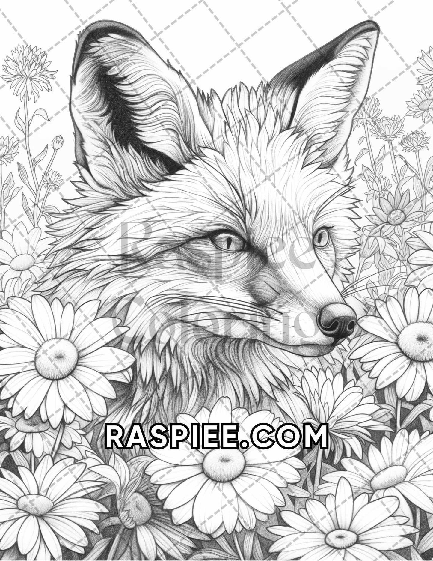 75 Animals in Flowers Grayscale Adult Coloring Pages Printable PDF Instant Download - RASPIEE