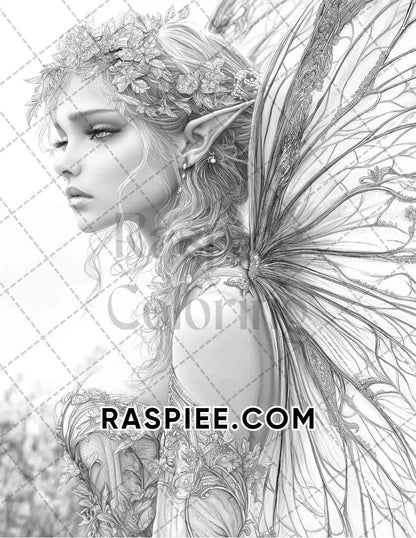 Fairy Beauties Portrait Adult Coloring Pages Printable PDF Instant Download