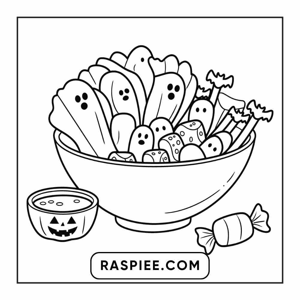 100 Bold Easy Spooky Food & Drinks Coloring Pages Printable PDF Instant Download - RASPIEE