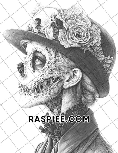 Victorian Zombies Halloween Adult Coloring Pages Printable PDF