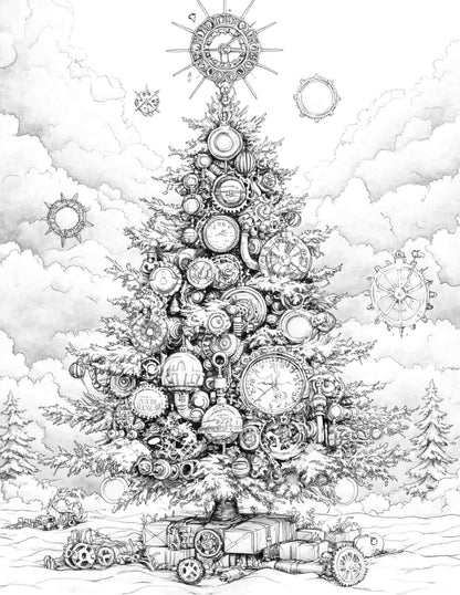 Steampunk Christmas Adult Coloring Pages Printable PDF Instant Download