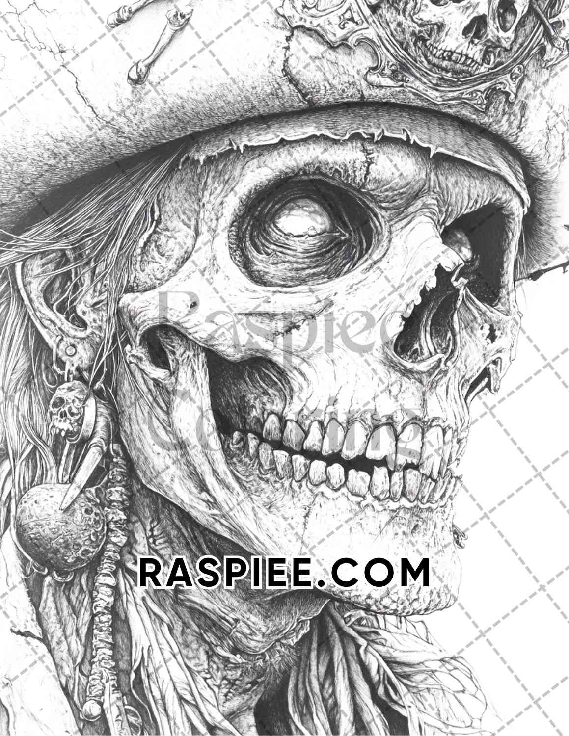 Zombie Pirates Halloween Adult Coloring Pages Printable PDF Instant Download