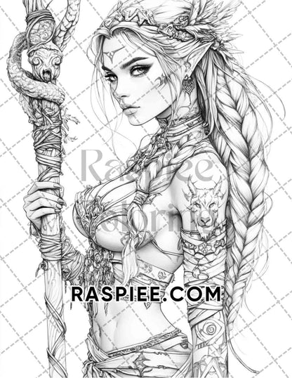 Enchanted Witches Adult Coloring Pages Printable PDF Instant Download - RASPIEE