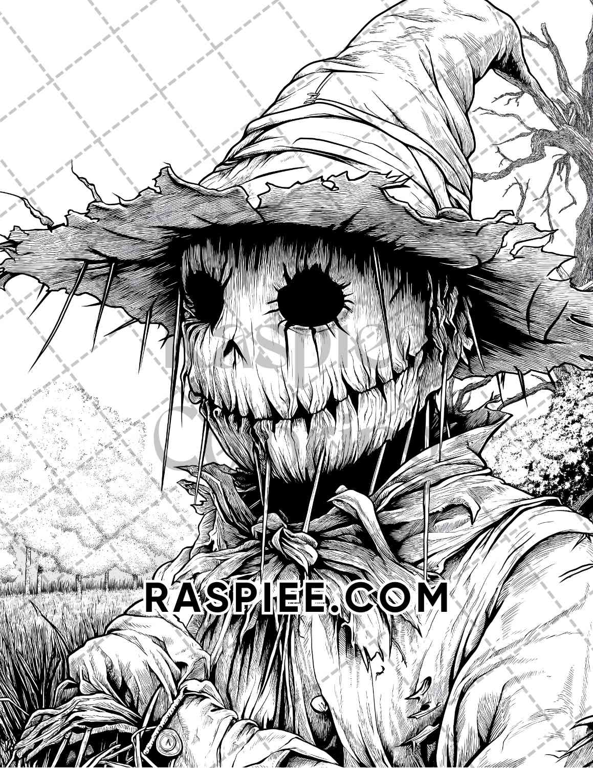 Horror Scarecrow Halloween Adult Coloring Pages Printable PDF Instant Download