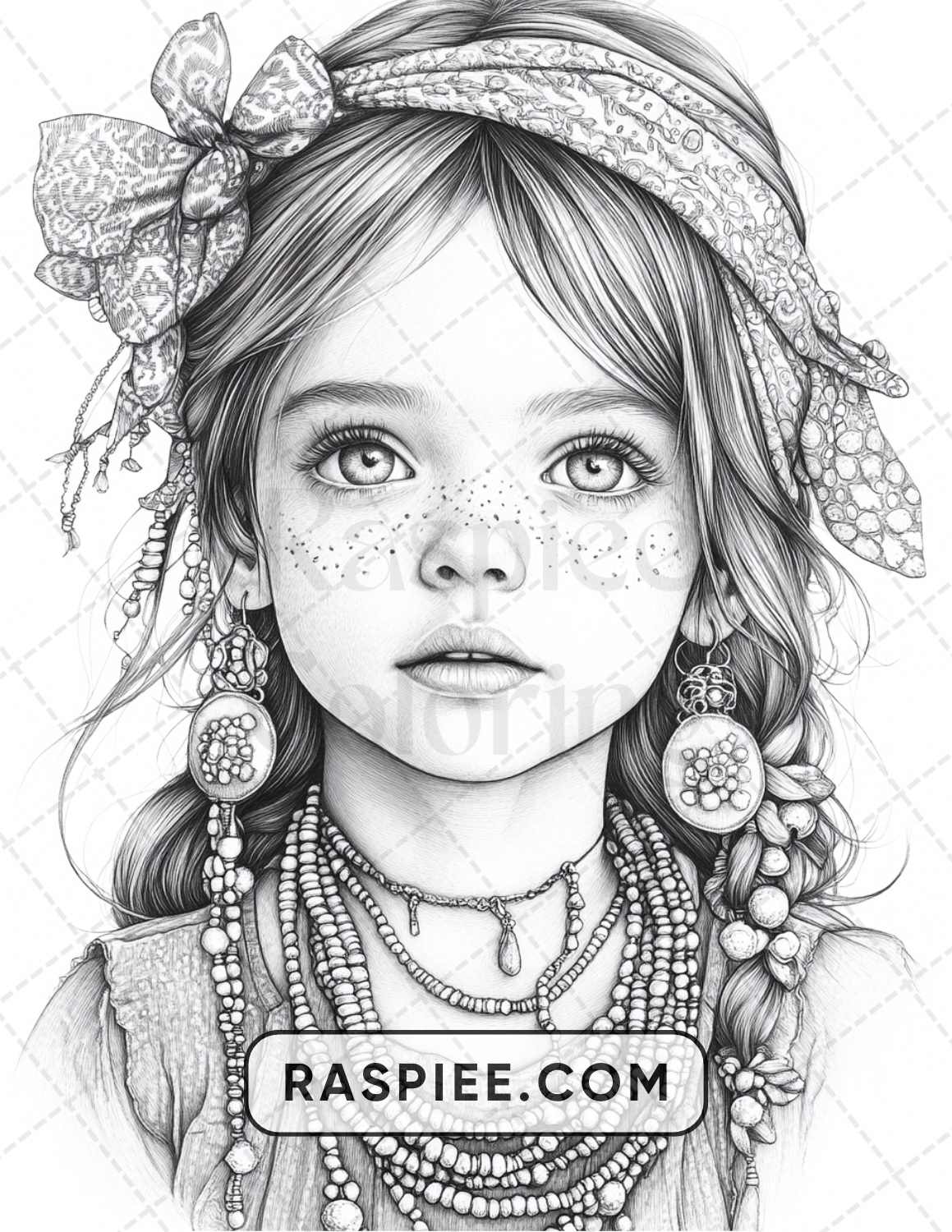 88 Bohemian Little Girls Portrait Adult Coloring Pages