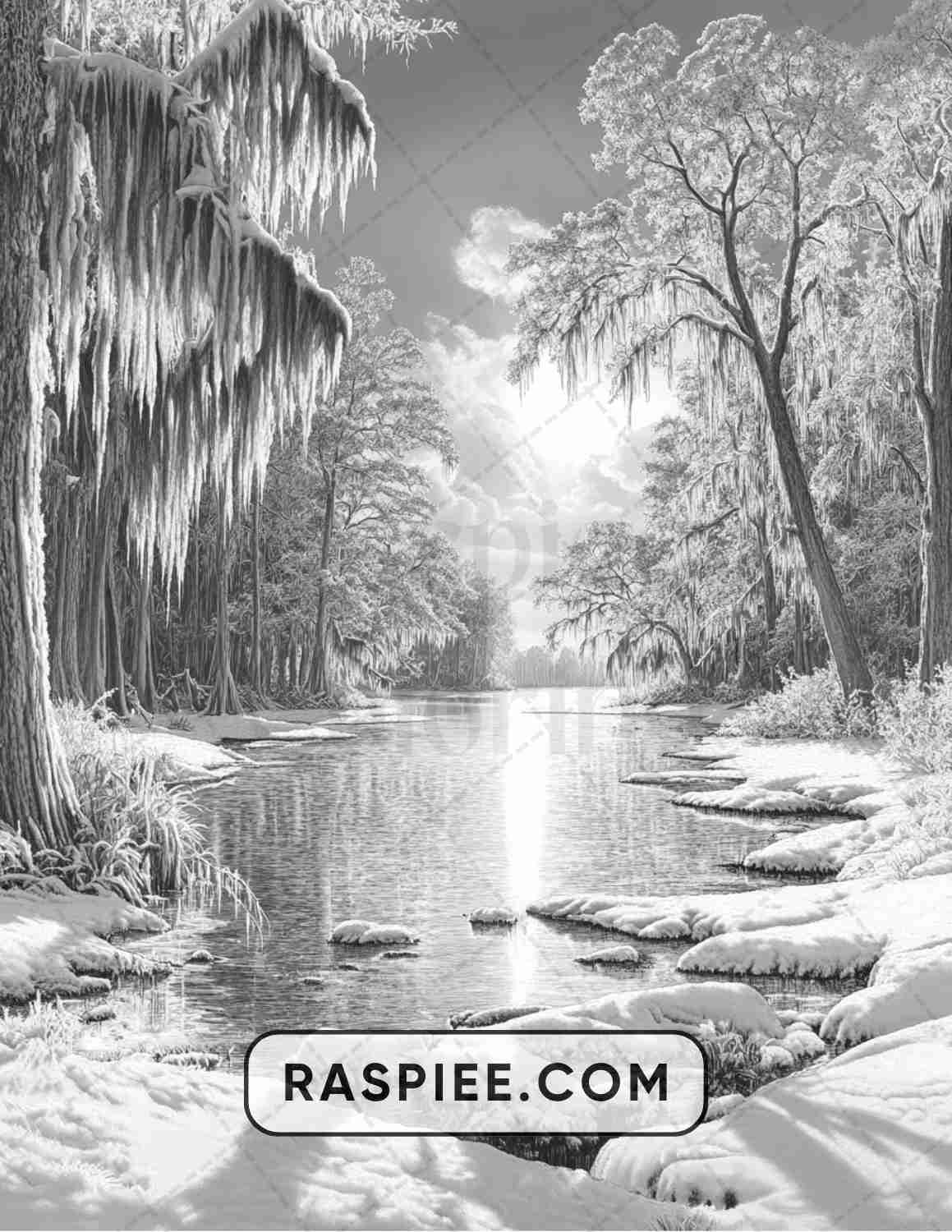 82 Winter Landscapes Adult Coloring Pages - RASPIEE