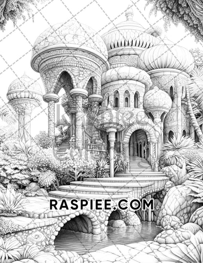 Fantasy Flower Houses Adult Coloring Pages Printable PDF Instant Download