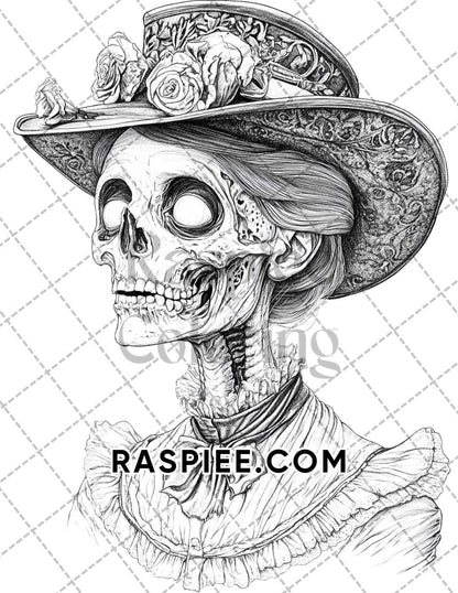 Victorian Zombies Halloween Adult Coloring Pages Printable PDF