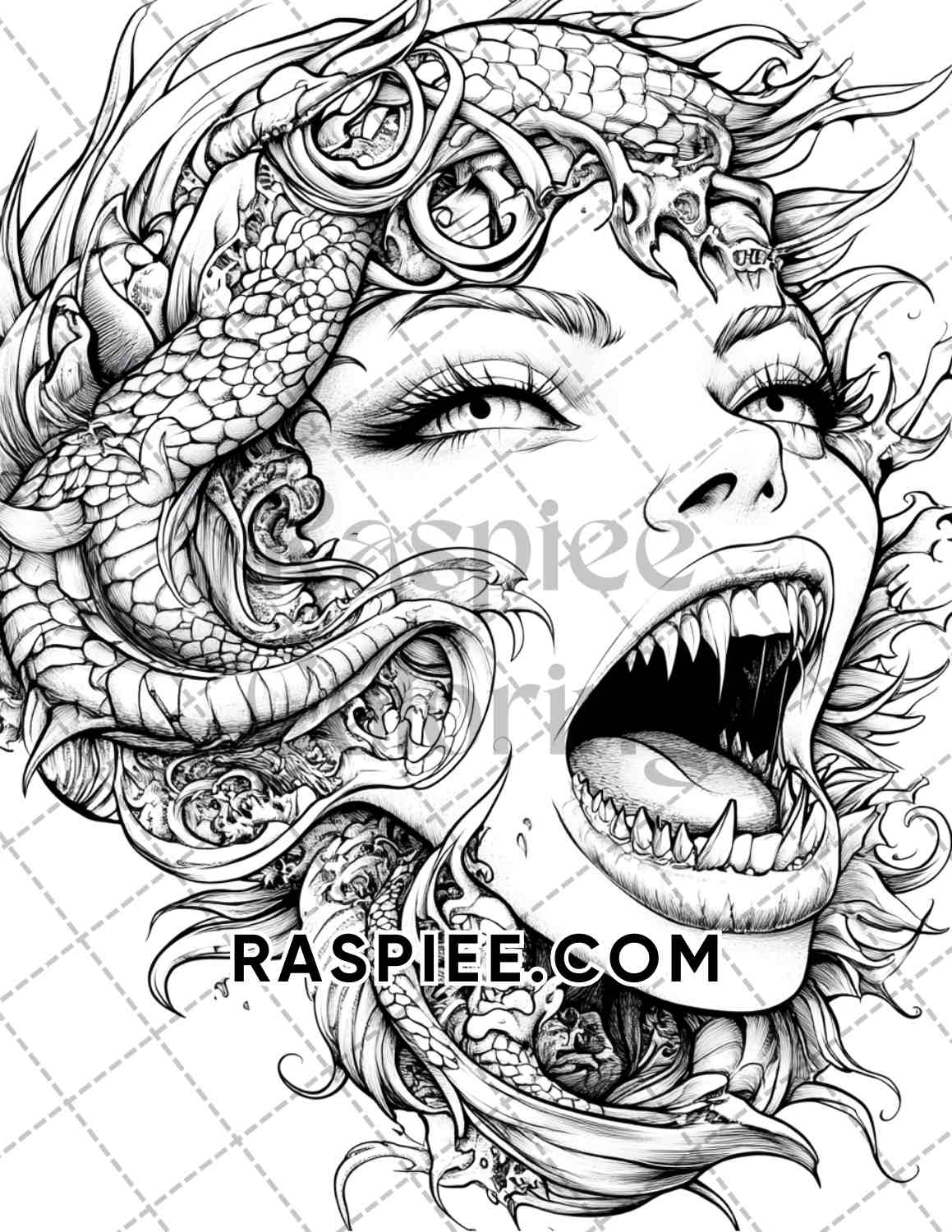 Nightmarish Creatures Halloween Adult Coloring Pages Printable PDF Instant Download