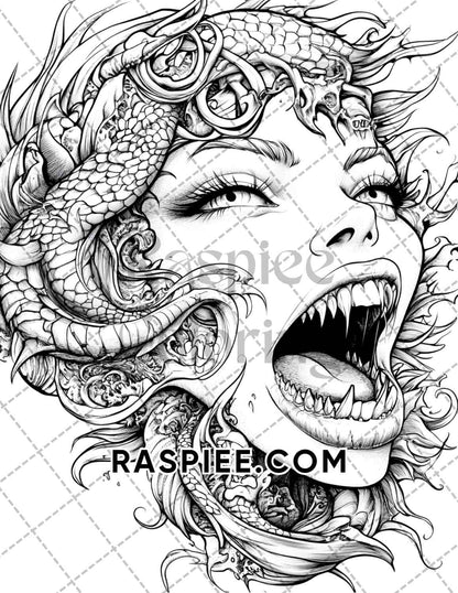 Nightmarish Creatures Halloween Adult Coloring Pages Printable PDF Instant Download