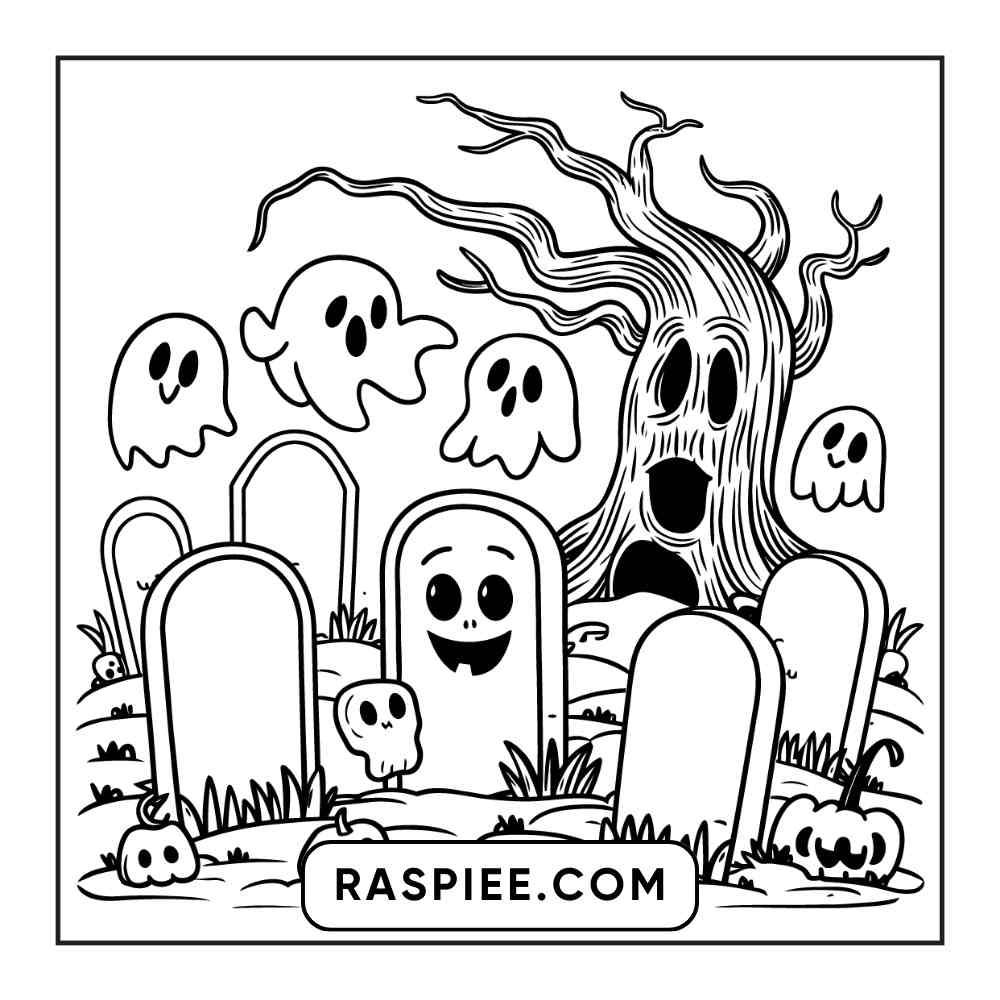 100 Bold and Easy Cute Halloween Coloring Pages Printable PDF Instant Download - RASPIEE