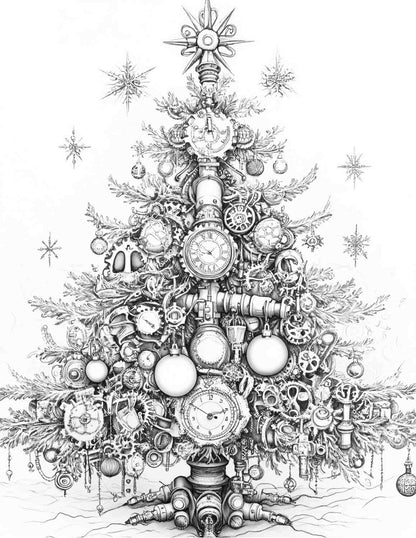 Steampunk Christmas Adult Coloring Pages Printable PDF Instant Download