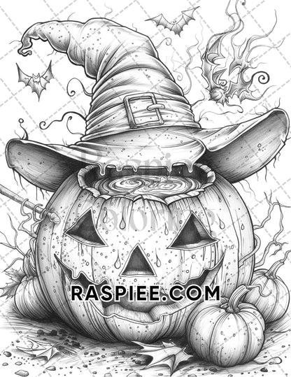 Spooky Pumpkin Halloween Adult Coloring Pages Printable PDF Instant Download