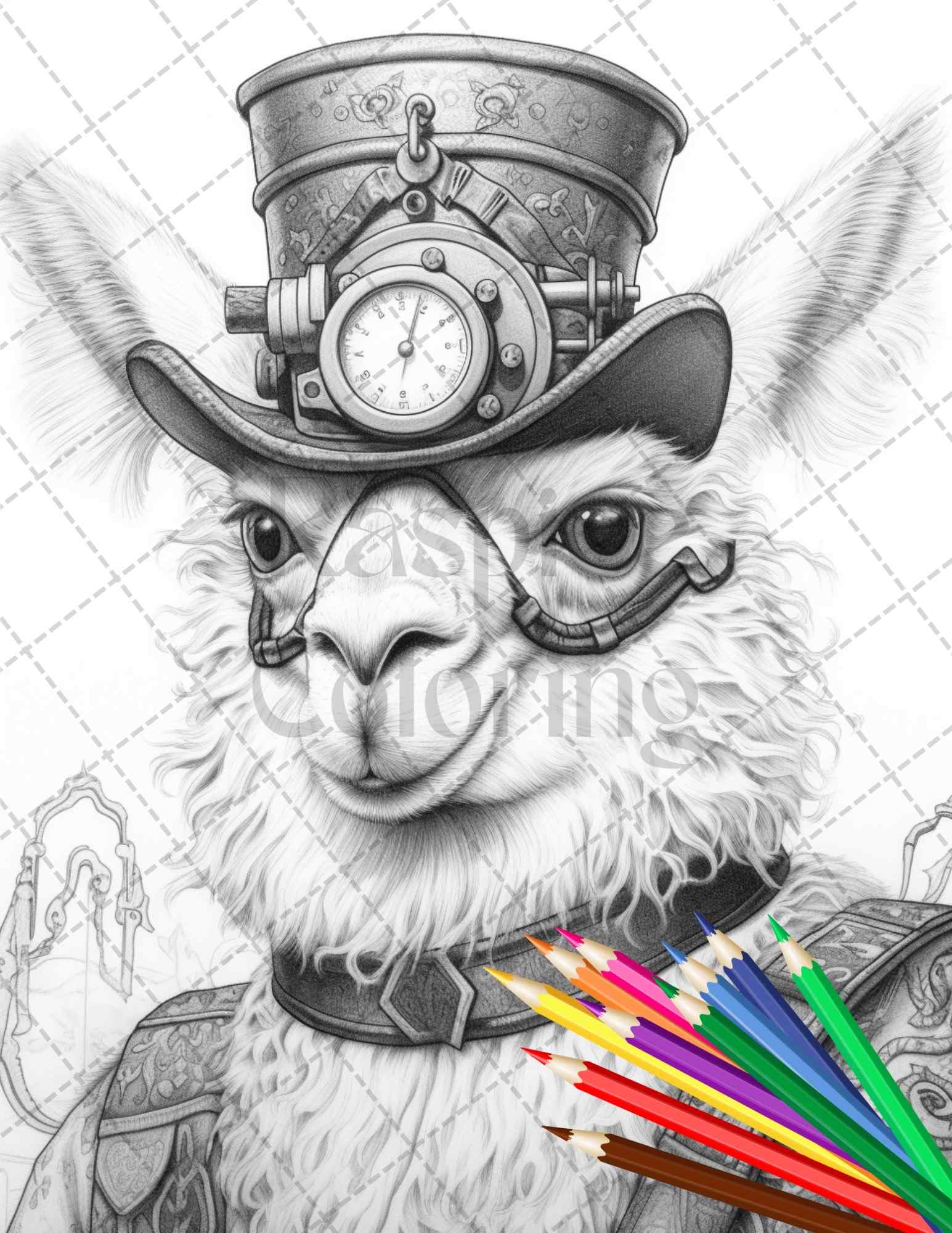 60 Steampunk Animals Grayscale Coloring Pages Printable for Adults, PDF File Instant Download - raspiee