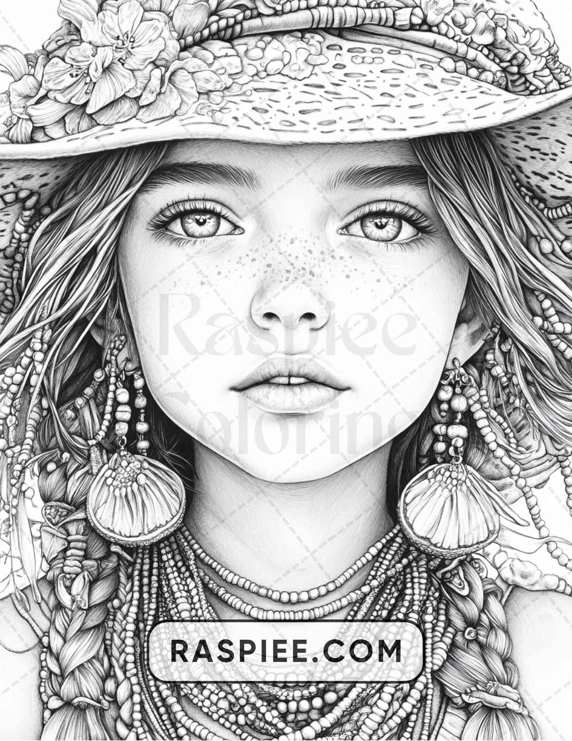 88 Bohemian Little Girls Portrait Adult Coloring Pages