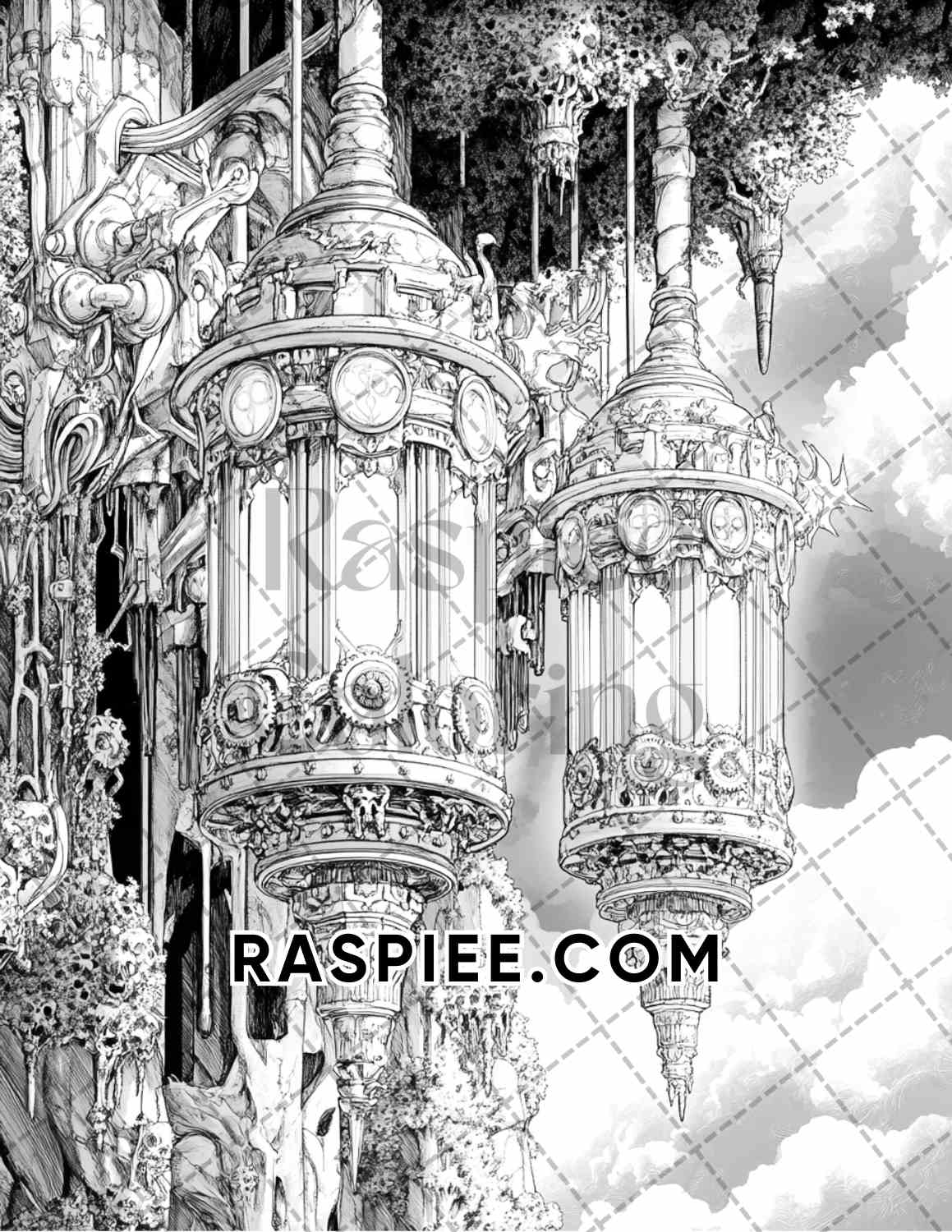 Steampunk Halloween Adult Coloring Pages Printable PDF Instant Download