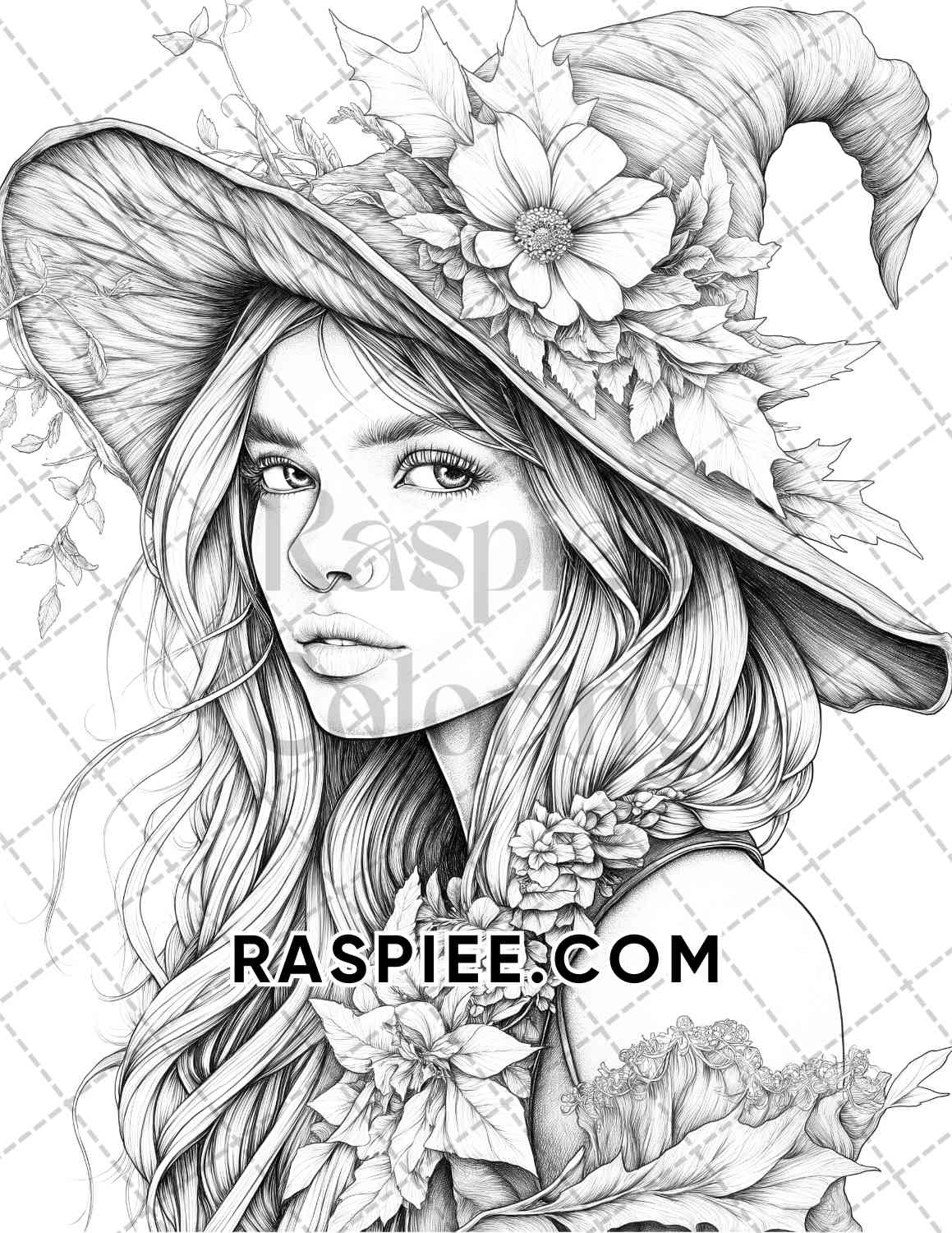 Autumn Beauties Portrait Adult Coloring Pages Printable PDF Instant Download