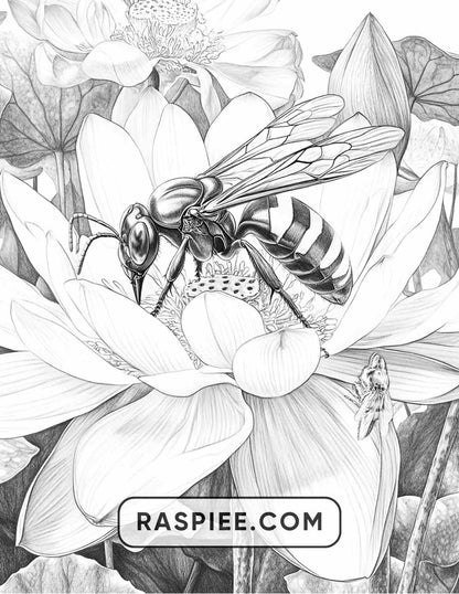 Insects and Flowers Adult Coloring Pages - RASPIEE