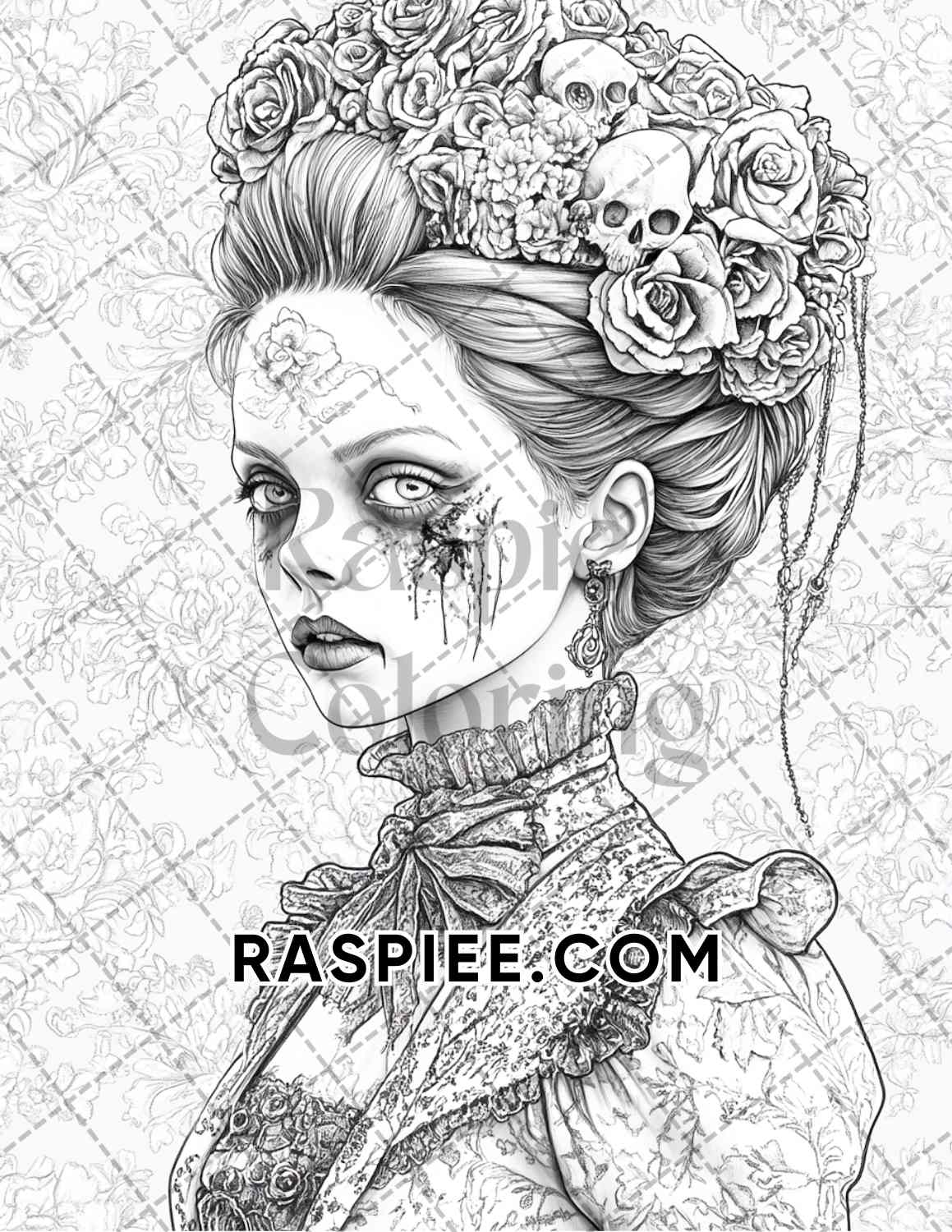 Victorian Zombies Halloween Adult Coloring Pages Printable PDF