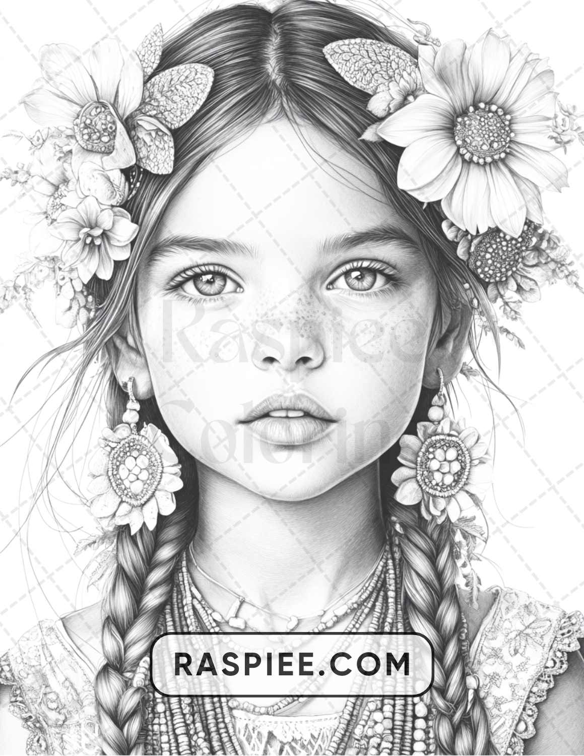 88 Bohemian Little Girls Portrait Adult Coloring Pages