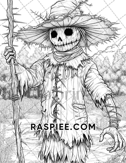 Horror Scarecrow Halloween Adult Coloring Pages Printable PDF Instant Download