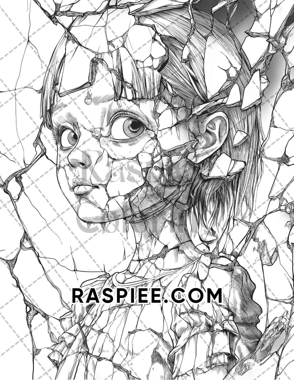 Haunted Dolls Halloween Horror Adult Coloring Pages Printable PDF Instant Download - RASPIEE