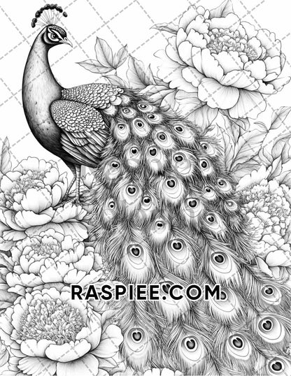 Flowers and Birds Adult Coloring Pages Printable PDF Instant Download - RASPIEE