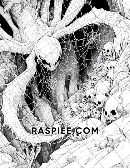 Nightmarish Creatures Halloween Adult Coloring Pages Printable PDF Instant Download