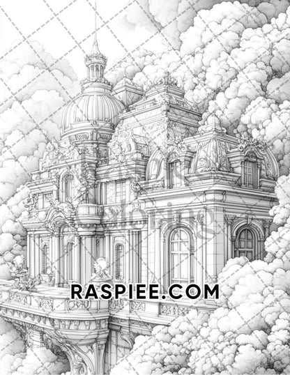 Fantasy Flower Houses Adult Coloring Pages Printable PDF Instant Download