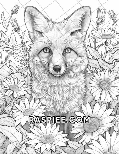 75 Animals in Flowers Grayscale Adult Coloring Pages Printable PDF Instant Download - RASPIEE