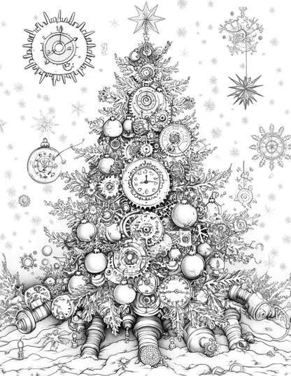 Steampunk Christmas Adult Coloring Pages Printable PDF Instant Download