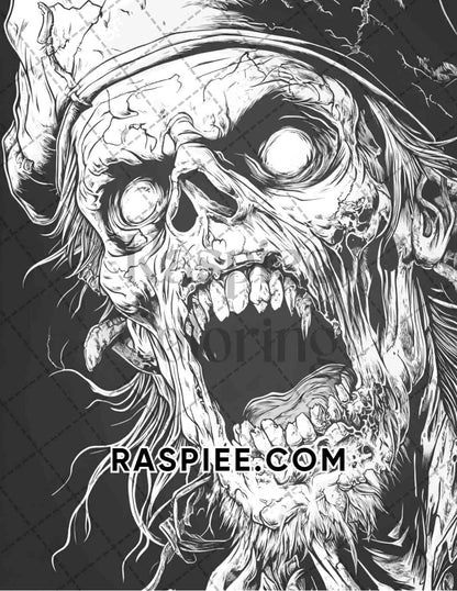 Zombie Pirates Halloween Adult Coloring Pages Printable PDF Instant Download