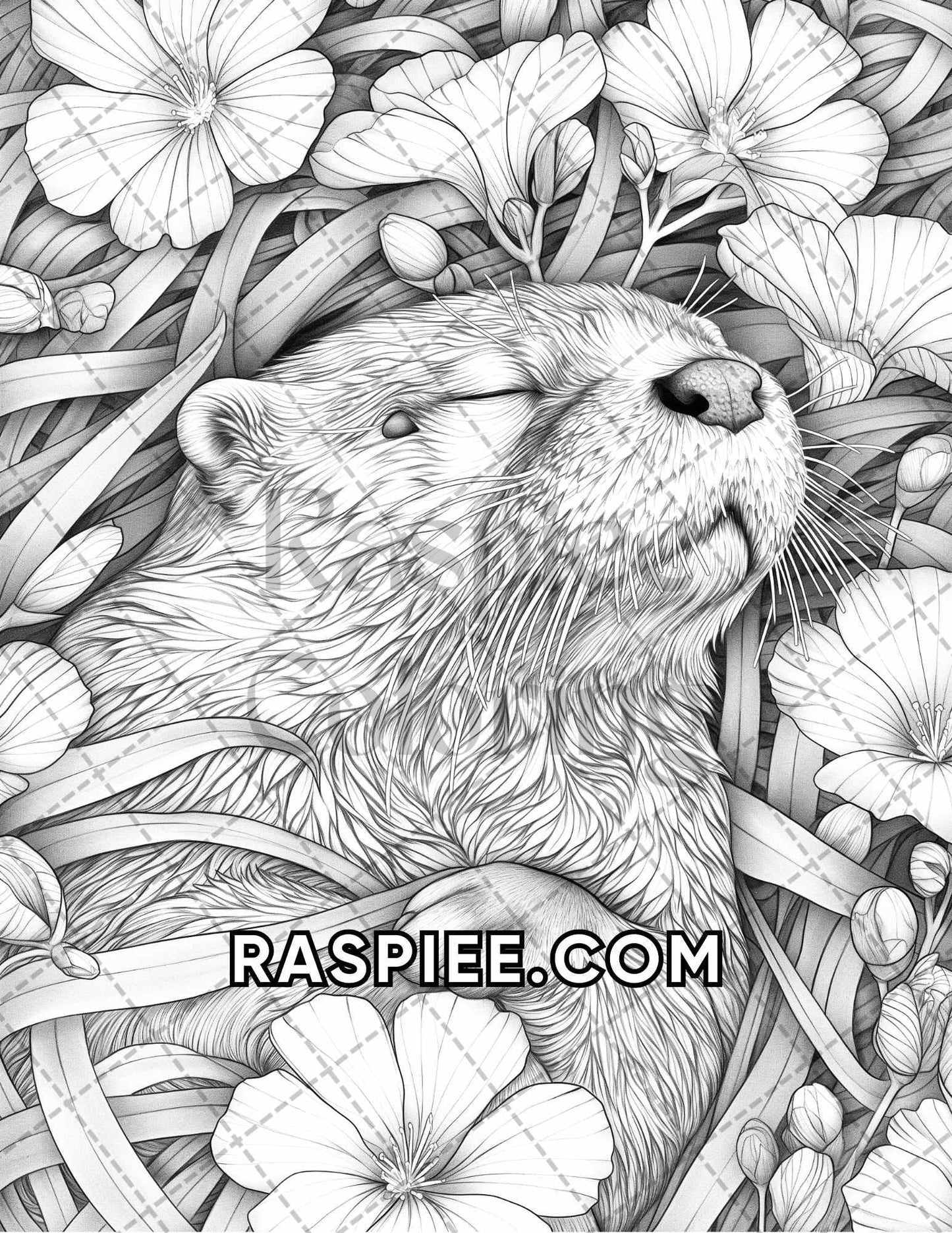 75 Animals in Flowers Grayscale Adult Coloring Pages Printable PDF Instant Download - RASPIEE