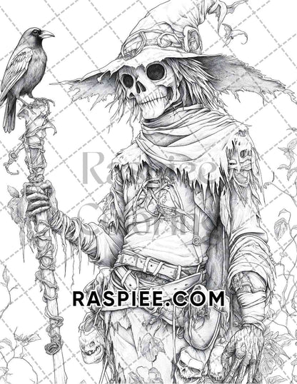 Horror Scarecrow Halloween Adult Coloring Pages Printable PDF Instant Download